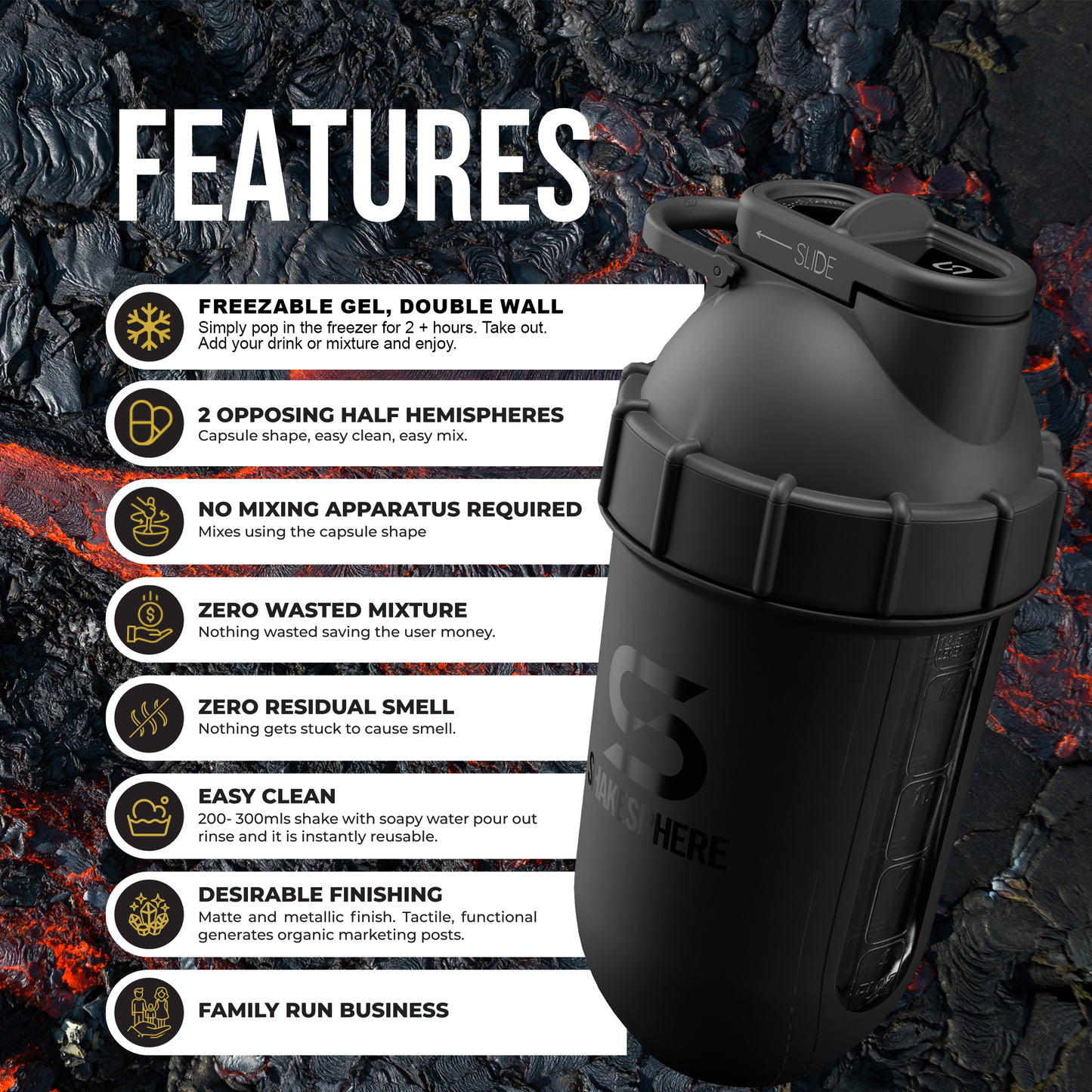 ShakeSphere Tumbler Cooler Shaker - Matte Black