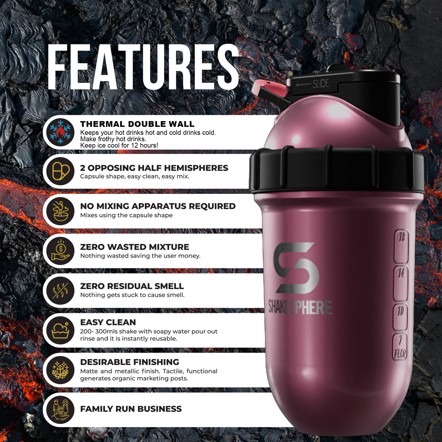 ShakeSphere Tumbler Steel - Rose Gold with black logo