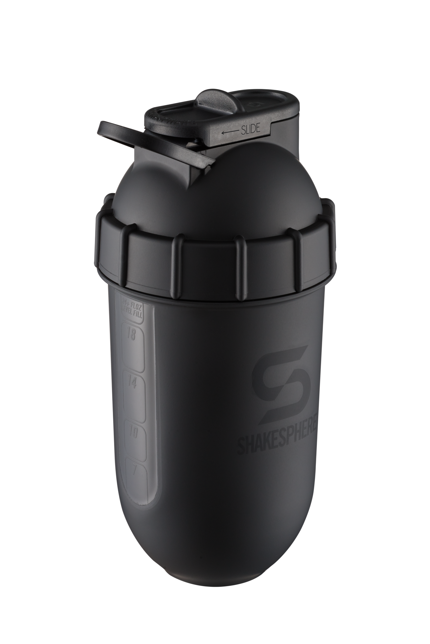 ShakeSphere Tumbler View - Matte Black with black window, black logo