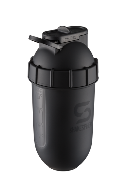 ShakeSphere Tumbler View - Matte Black with black window, black logo