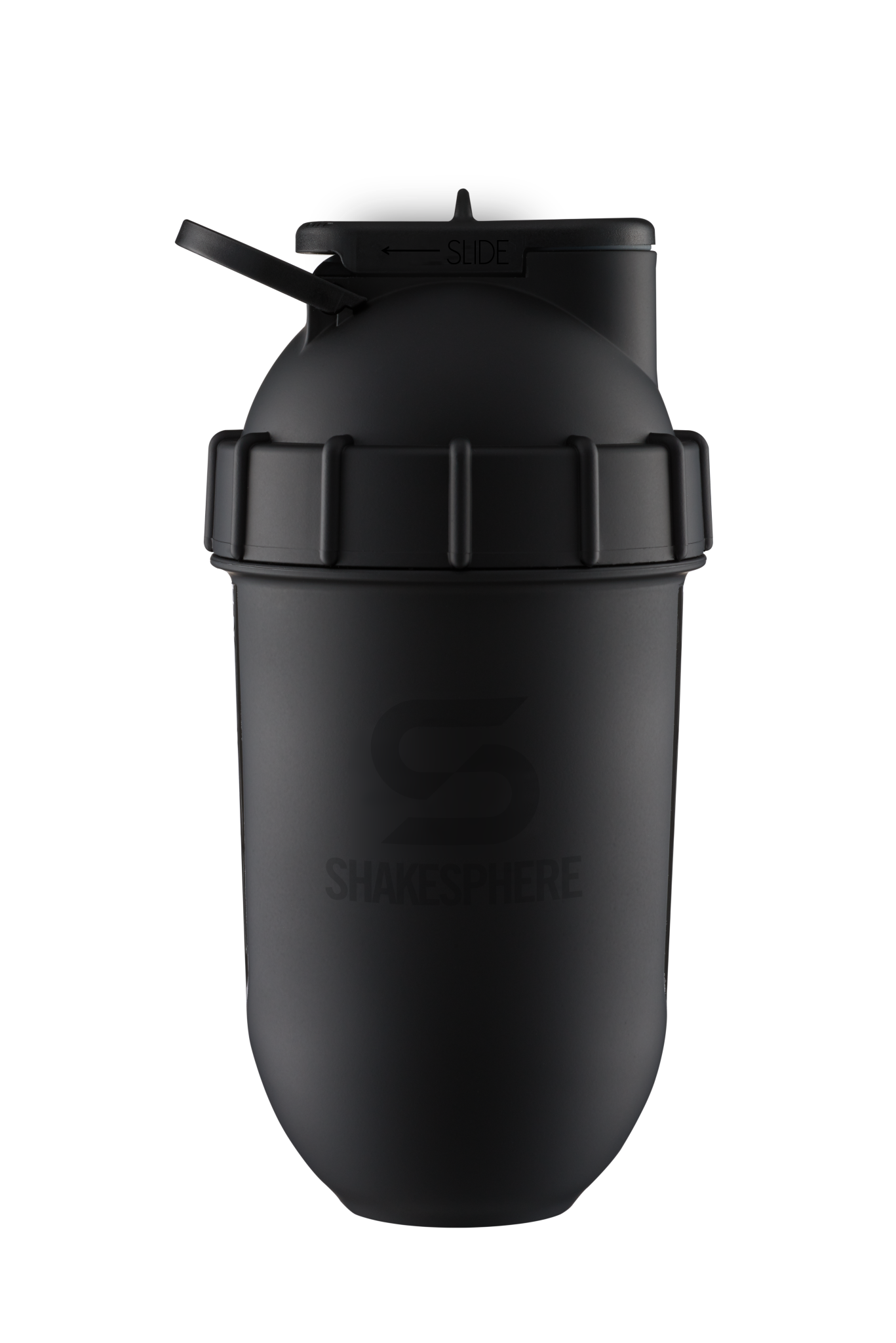 ShakeSphere Tumbler View - Matte Black with black window, black logo