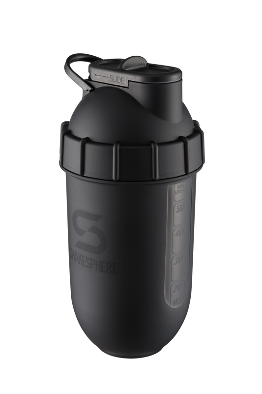 ShakeSphere Tumbler View - Matte Black with black window, black logo