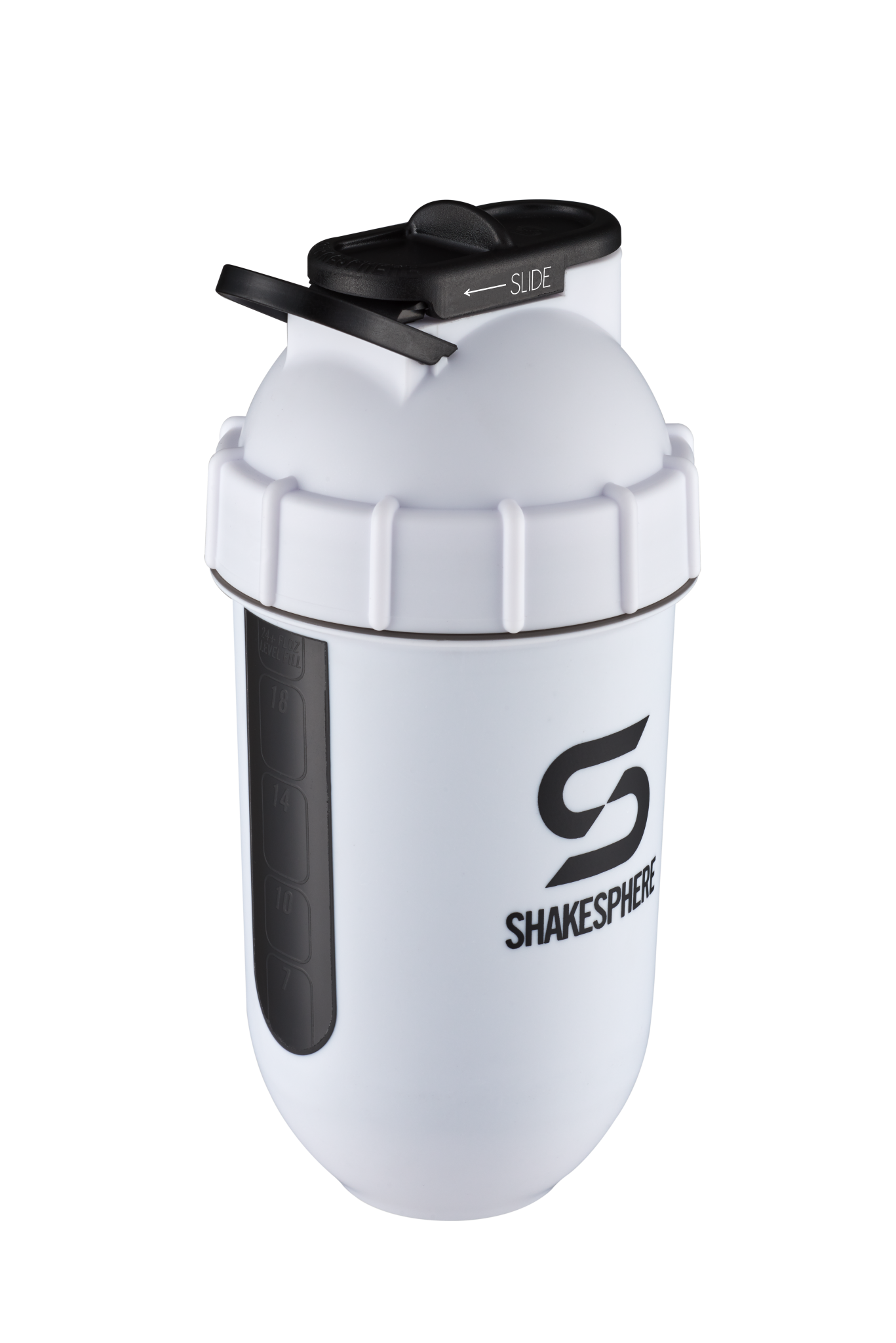 ShakeSphere Tumbler View - Matte White with black window, black logo