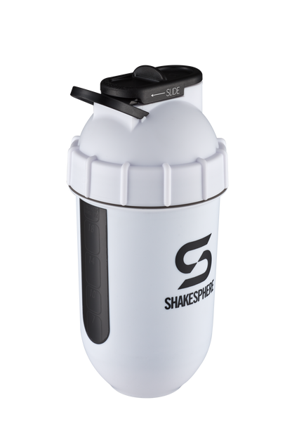 ShakeSphere Tumbler View - Matte White with black window, black logo