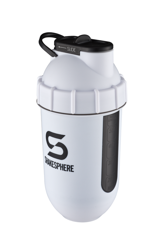 ShakeSphere Tumbler View - Matte White with black window, black logo